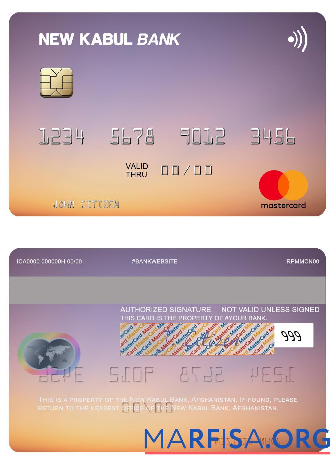 Downloadable Afghanistan New Kabul Bank mastercard real example